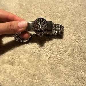 Men’s Heavy Stainless Steel Lion Head Bracelet - Franco Link Chain - Biker Style